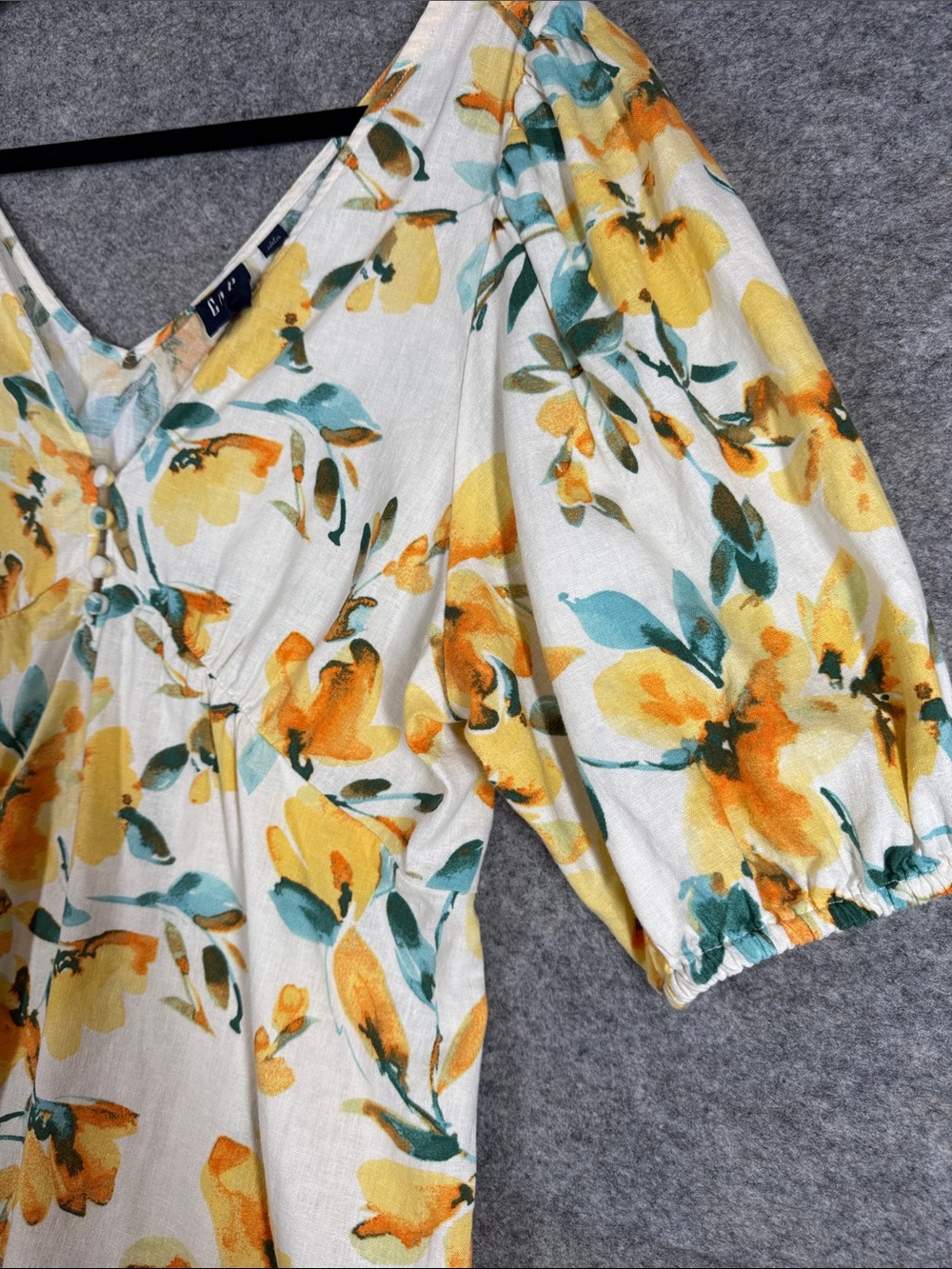 Gap Floral Peplum Blouse White Yellow Large Cottagecore Summer Boho - Picture 3 of 12